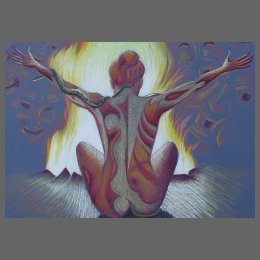 For sale : painting of a fantasy figure infront of a fire