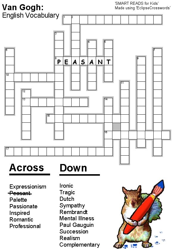 Free Kid s / Children s Crosswords to Print: Vincent van Gogh